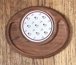 Vintage Teak Wood Charcuterie Cheese Board w Floral Trivet MCM Cottagecore - $12.87