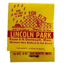 Lincoln Amusement Park Closed Vintage Matchbook Dartmouth Mass Full Unus... - £23.59 GBP