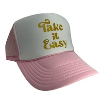 New Take It Easy Pink White Retro Hat 5 Panel High Crown Trucker Snapback Trendy - £18.69 GBP