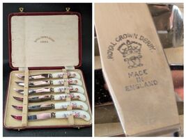 Set of 6 Royal Crown Derby Posies Knife Porcelain Handle 7 Inch Red Fitt... - $93.55