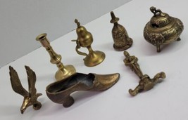 7 VTG Antique Brass Figure Lot Incense Burner Candle Holder Shoe Eagle Soldier - £26.47 GBP