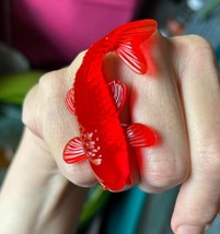 Unique Ruby Koi Ring Gift Adjustable Carp Fish Resin Handmade Statement Red - £9.50 GBP