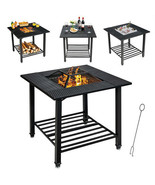 31 Inch Outdoor Fire Pit Dining Table with Cooking BBQ Grate - Color: Black - $3,977.73 MXN