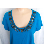 Embellished Scoop Neck Tunic Tank Top Aqua Blue Sz L - $6.77 CAD