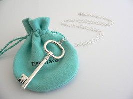 Tiffany Co Silver Large Oval Key Necklace Pendant 24 inch Chain Gift Pouch Love - £381.61 GBP