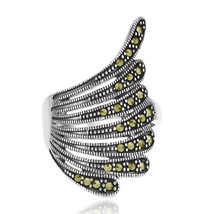 Graceful Beauty Peacock Feathers with Marcasite Inlay Sterling Silver Ring-7 - £19.38 GBP