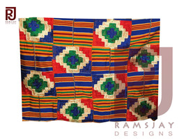 Kente Handwoven Cloth with Embroidered Pattern Asante Kente Ghana Fabric 6 yards - £200.52 GBP