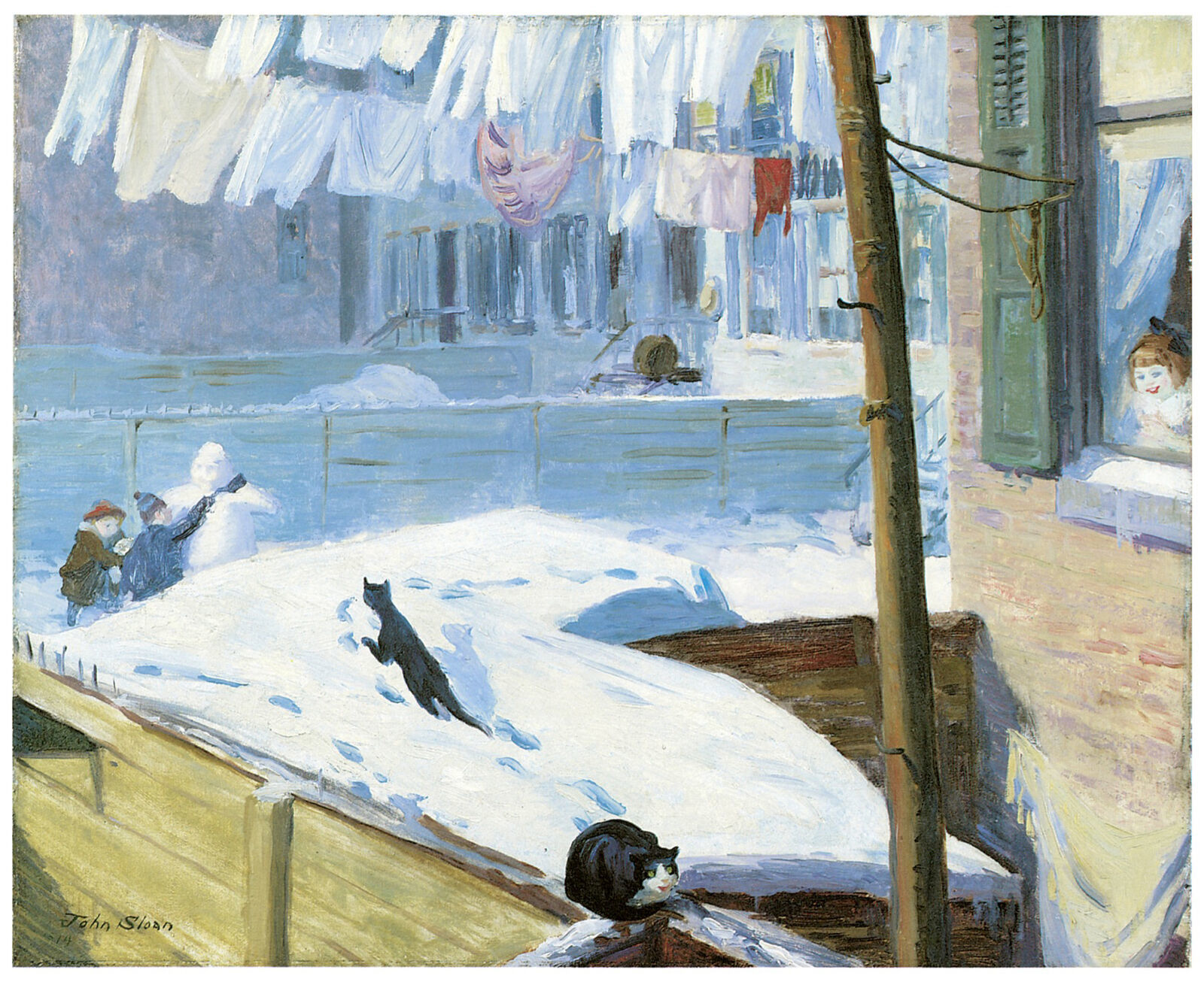Winter Decor Painting POSTER. Kids making a snowman. Shop Wall Art. 1656