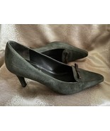 Ralph Lauren Bottle Green Suede w/Saddle Brown Trim &amp; Bow Tamora Heels S... - $15.99