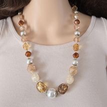 Brown Chunky Necklace, Long Neutral Beaded Strand - $29.69
