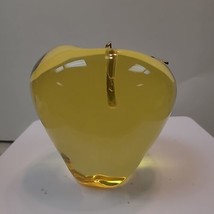 Vintage Clear Yellow Apple Paperweight Gold Leaf 4&quot; Over 1 Lb - $11.00