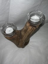 Tree Wood Candle Holder Tea Light Votive Home Decor Rustic Nature 7” - £39.14 GBP