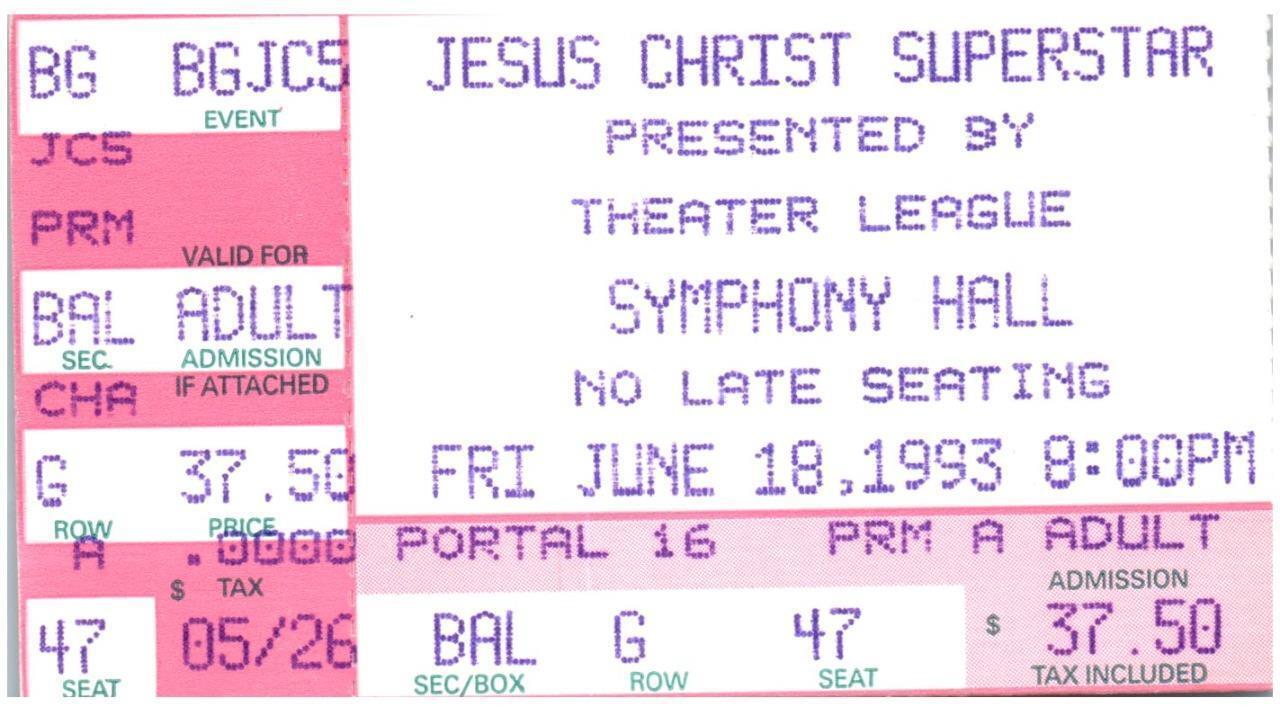 Primary image for Vintage Jesus Christ Superstar Ticket Stub June 18 1993