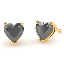 Black Onyx 6mm Heart Stud Earrings in 14k Yellow Gold - £219.54 GBP
