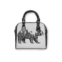 Personalized Black Forest Bear Print Shoulder Handbag, PU Leather with A... - $50.47