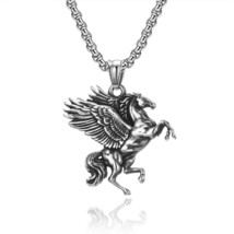 Vintage Greek Mythology Pegasus Pendant Necklace Men Boy Punk 316L Stainless Ste - £19.19 GBP