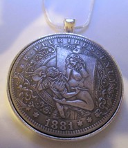 1881 Painter Drawn into Canvas Portrait Comes to Life Coin Pendant 24 inches Sil - £18.03 GBP