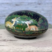VTG Hand-Painted Paper Mache Egg Trinket Box Deer Tiger &amp; Small Box India 2.5&quot;H - £10.32 GBP
