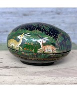 VTG Hand-Painted Paper Mache Egg Trinket Box Deer Tiger &amp; Small Box Indi... - £10.39 GBP