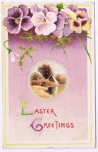 Easter Postcard Pansies Cottage Scene 1913 - £2.28 GBP