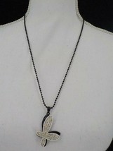 Black Bead Chain Necklace w/ White Black Color Statement Pendant Fashion Jewelry - £13.57 GBP