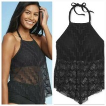 NWT Kona Sol Women&#39;s Crochet High Neck Shoreline Chevron Tankini Top, Black, M - £7.76 GBP