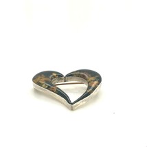 Vintage Sterling Signed 925 Black Heart Pressed Dried Flower Resin Glass Brooch - £47.48 GBP