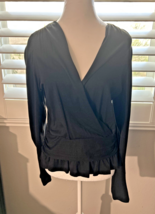 Banana Republic Faux Wrap Top Black Women&#39;s Medium VNeck Fluted Sleeve,P... - $21.03 CAD