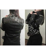 New Woman Black Full Silver Spiked Studded Punk Rock Biker Leather Jacket Belted - $329.99
