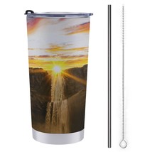 Mondxflaur Waterfall Steel Thermal Mug Thermos with Straw for Coffee - $20.98