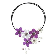 Floral Flair Purple Amethyst and Freshwater Pearl Choker Wrap Necklace - £20.59 GBP