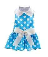 Sleeveless Blue and White Polka Dot Dress with Matching Leash Sizes XS-XL - €25,74 EUR