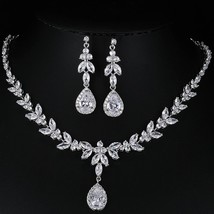 4pcs Women Costume Big White Gold Plated Jewelry Set Shiny Cubic Zirconia Drop D - £52.69 GBP
