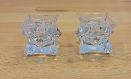 Pair Lead Crystal Clear Glass Modern Star Shaped Taper Candle Holders  2x2 - £15.71 GBP