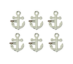 Set of 6 White Metal Anchor Decorative Drawer Pull Cabinet Knobs Nautica... - £31.25 GBP