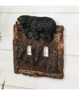 Set of 2 Rustic Faux Tree Bark With Black Bear Double Toggle Wall Switch... - $38.36 CAD