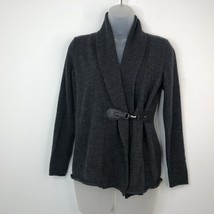 Carole Little 100% Merino Wool Cardigan Sweater Buckle Closure Gray Modern Sz M - £18.25 GBP