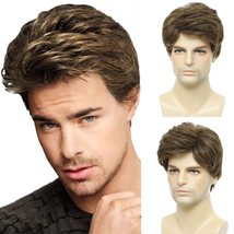 Mens Brown Wig, Short Men Wigs Natural Fluffy Cosplay Costume Synthetic Mens Wig - £19.25 GBP