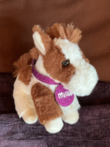 Justice Small Brown &amp; White Plush MILLIE Horse w Purple Sparkly Collar Stuffed - £11.71 GBP