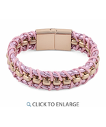 Rose Gold Plated Steel Chain Pink Leather Bracelet - £32.98 GBP