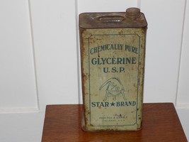 Vintage Chemically Pure Glycerine U.S.P.  Star Brand 10 Pounds Empty Can - $44.55