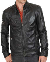 Mens Leather Jacket Stylish Genuine Lambskin Motorcycle Bomber Biker Jac... - $117.50