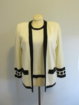MITA Vintage Knit Twin Set Cream Black sz 12 Open Cardigan Sleeveless Shell EUC - £40.02 GBP