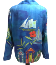 Vintage Tropical Sailboats Jacket Blouse Popovitch 80s Cruise Island Womens Sz S - £54.66 GBP