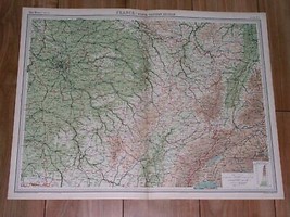 1922 Vintage Map Of Northeastern France Paris Reims Nancy Strasbourg Dijon - $28.85