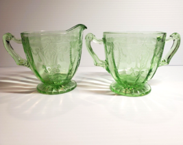 Antique Cameo Ballerina Depression Uranium Glass Creamer &amp; Sugar Bowl Se... - $39.60