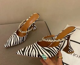 Women&#39;s Zebra Print Crystal Slingback Party Wedding Party Pumps Shoes 5.5-8.5 - £39.71 GBP+