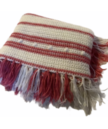 Homemade Crocheted Afghan Fringed Edges Salmon Pink Cream Throw Popcorn ... - €32,90 EUR
