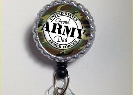 Proud Army Dad work Retractable Reel ID Badge Holder nurse Dr Secretary CNA LPN - £3.55 GBP