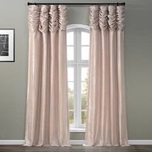 Antique Beige Ruched Room Darkening Faux Solid Taffeta Curtain - 50 in. ... - £61.86 GBP